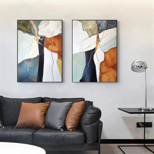 Póster abstracto de bloques de color azul y naranja sobre lienzo para decoración de paredes 3