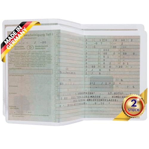 Festland DESIGN® 2 Stück Fahrzeugschein Hülle für KFZ Schein - 3-teilige transparente und passgenaue Hülle, Fahrzeugschein Mappe, PVC Ausweishülle für Zulassungsschein, Schutzhülle - Made in Germany