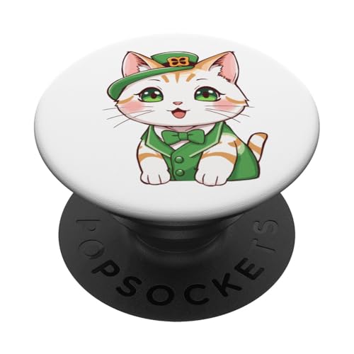 Carino Kawaii Cat St Patricks Day Pattys Day Irish Kitty PopSockets PopGrip Adesivo
