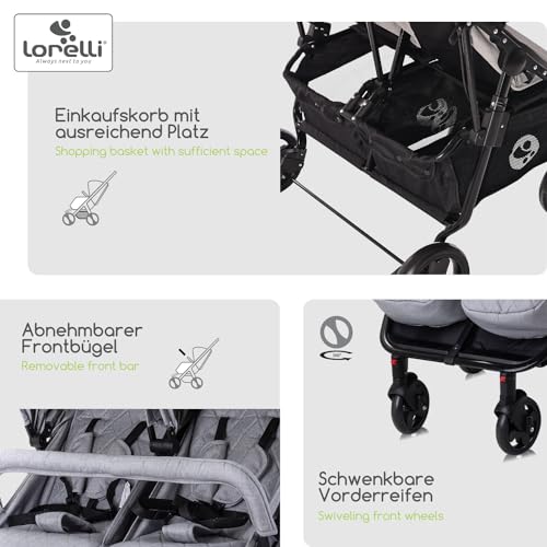 Miniatura 4 de Lorelli Silla De Paseo Gemelar Dúo Plegable Ajustable Cubrepiés Bolsa De Pañales, Color:Gris Claro