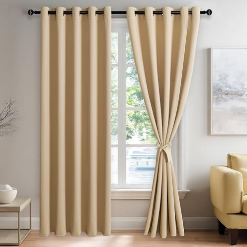 JIUZHEN Beige Blackout Curtains with Tiebacks - Thermal Insulated, Light
