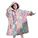 Mewkou Glow in The Dark Rainbow Unicorns Wearable Blanket Hoodie for Kids 6-13YR,Oversized Hooded Wearable Blanket Sweatshirt with Pockets,Gifts for Kids Girls Teens Birthday Christmas