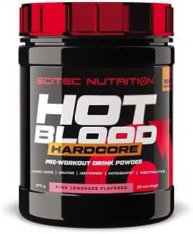 Scitec Nutrition Hot Blood Hardcore, Napój przedtreningowy w proszku z aminokwasami i kreatyną, 375 g, Orange juice