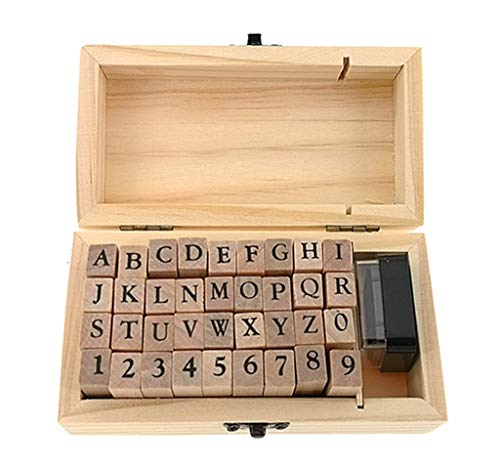 Alphabet Stamps Set,Vintage Wooden Rubber A-Z Letters and Numbers Diary Stamp Kit for Children DIY Scrapbooking Planner Card Making(36pcs)