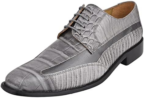 LIBERTYZENO Oxford Dress Shoes for Men Crocodile/EEL Print Manmade Leather Lace up Casual Shoes Grey