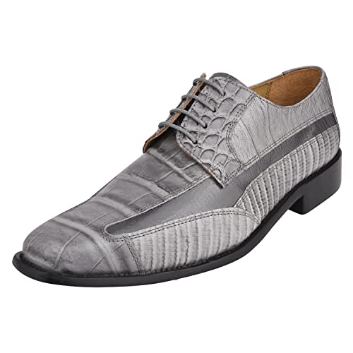 Libertyzeno Oxford Dress Shoes For Men Crocodile/Eel Print Manmade Leather Lace Up Casual Shoes Grey #TOP7