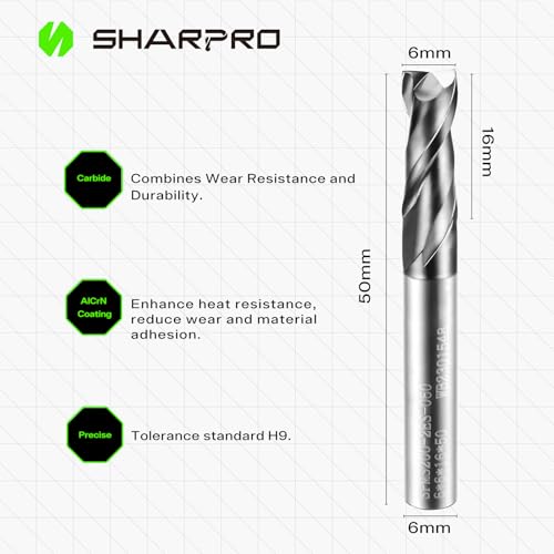 Image of 6MM End Mills 6MM Shank, 2 Flute Carbide Square Endmill with AlCrN Coated, Upcut Spiral CNC Router Bits for Alloy Steel, Metal and Stainless Steel