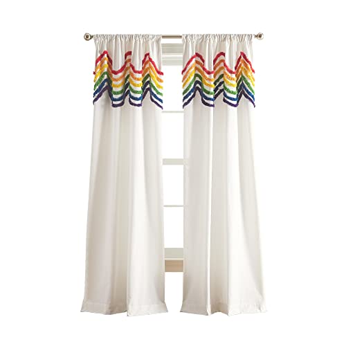Dream Factory Rod Pocket Window Treatment 2 Piece Set Light Filtering Curtains For Kids Bedroom Cotton Reversible Drapes, 84" Panel Pair, Multi Rainbow #TOP5
