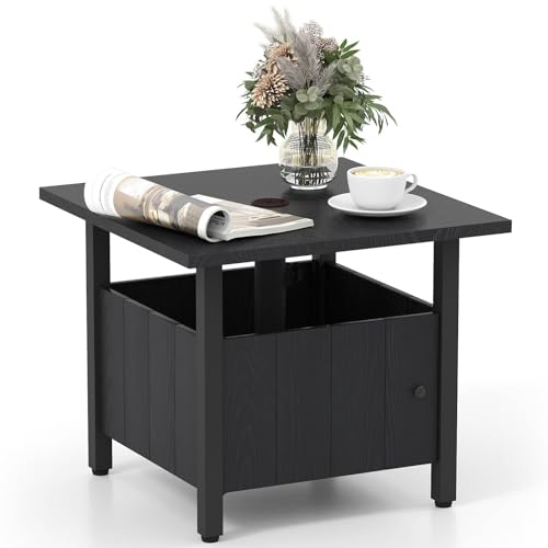 Costway Outdoor Side Table with 48 mm Umbrella Hole, Patio Umbrella Table Base Stand with 2 Sand Bags, Outside End Bistro Table for Garden, Deck and Poolside