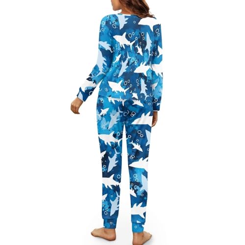 Image of Women's Pajamas Set Soft 2 Piece Loungewear Long Sleeve Pj Set Matching Sleepwear with Pockets for Women Plus Size