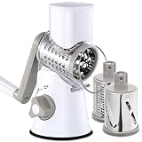 Cheese Grater Rotary, Rotary Grater for Kitchen, Kitchen Grater Vegetable Slicer with 3 Drum Blades,