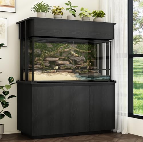DAWNSPACES 52' Terrarium Stand, Bearded Dragon Cage, 120 Gallon Reptile Tank Stand Enclosure, Without Eco-Tank, Height Adjustable Large Terrarium Table with Iron Frame, 3 Doors for Living Room, Black