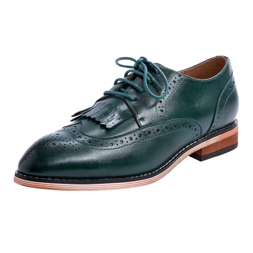 Mona flying Womens Handcrafted Wingtip Oxford Brogue Lace up Leather Shoes