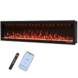 Valuxhome 74” Electric Fireplace Wall Mounted and Recessed, Ultra-Thin Fireplace Insert Indoor, Adjustable Flame and Light, Crysral & Log, 507 Color Combinations, App, Touchscreen and Remote Control