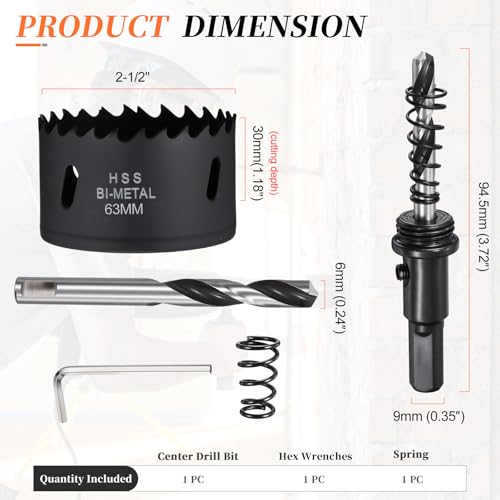 METALLIXITY Bi-Metal Hole Saw 2-15/32", M42 HSS Circular Head 63mm Hole Cutter with Center Drill Bit - for Stainless Steel Hard Steel Sheet, Black by METALLIXITY - Image 2