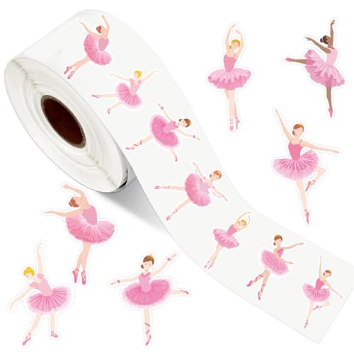 JarThenaAMCS 1000 Pcs Ballerina Stickers Dance Ballet Paper Decals Pink Self-Adhesive Stickers for Envelopes Scrapbook Gifts DIY, 1.5 in