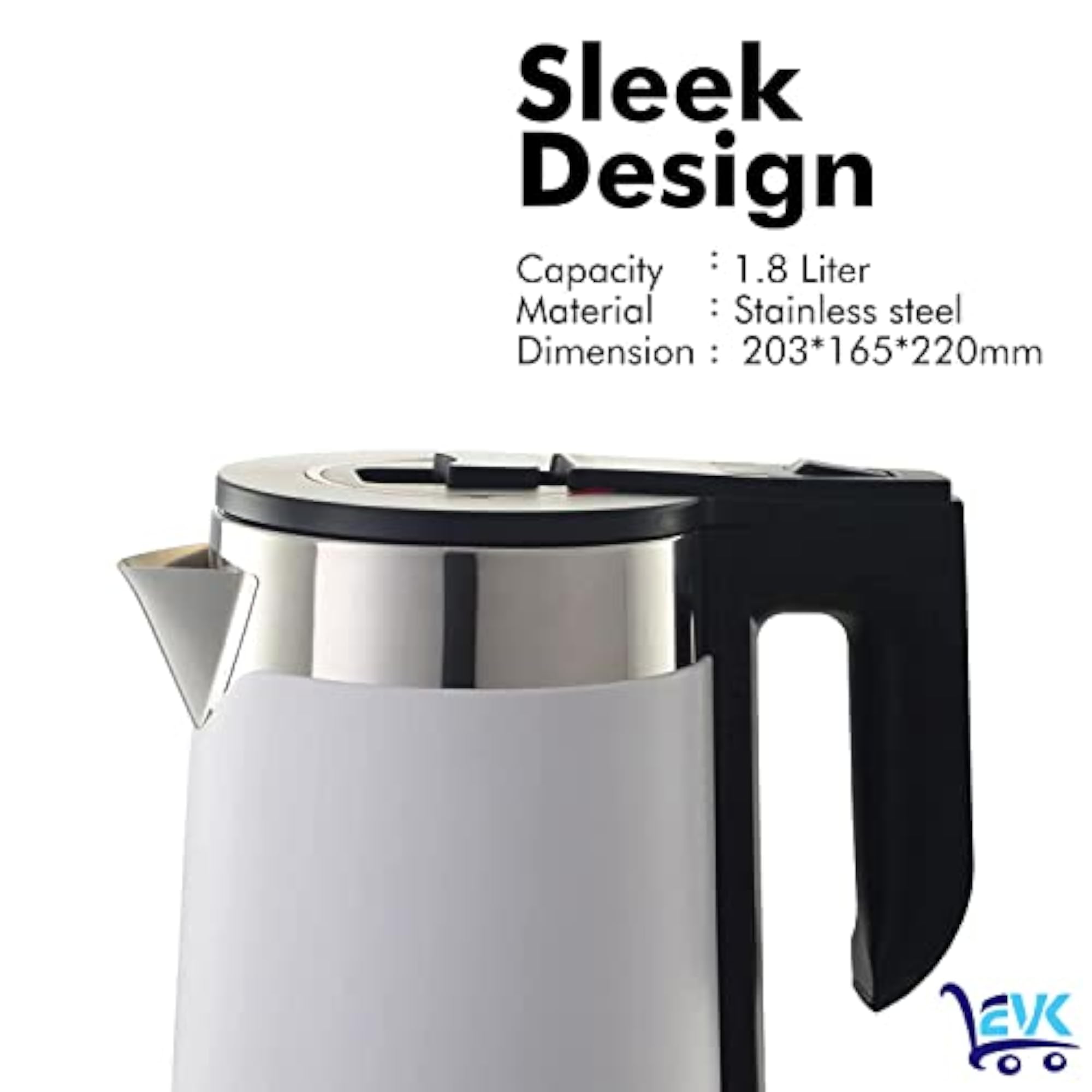 White 2 Litre Double Wall Stainless Steel Kettle