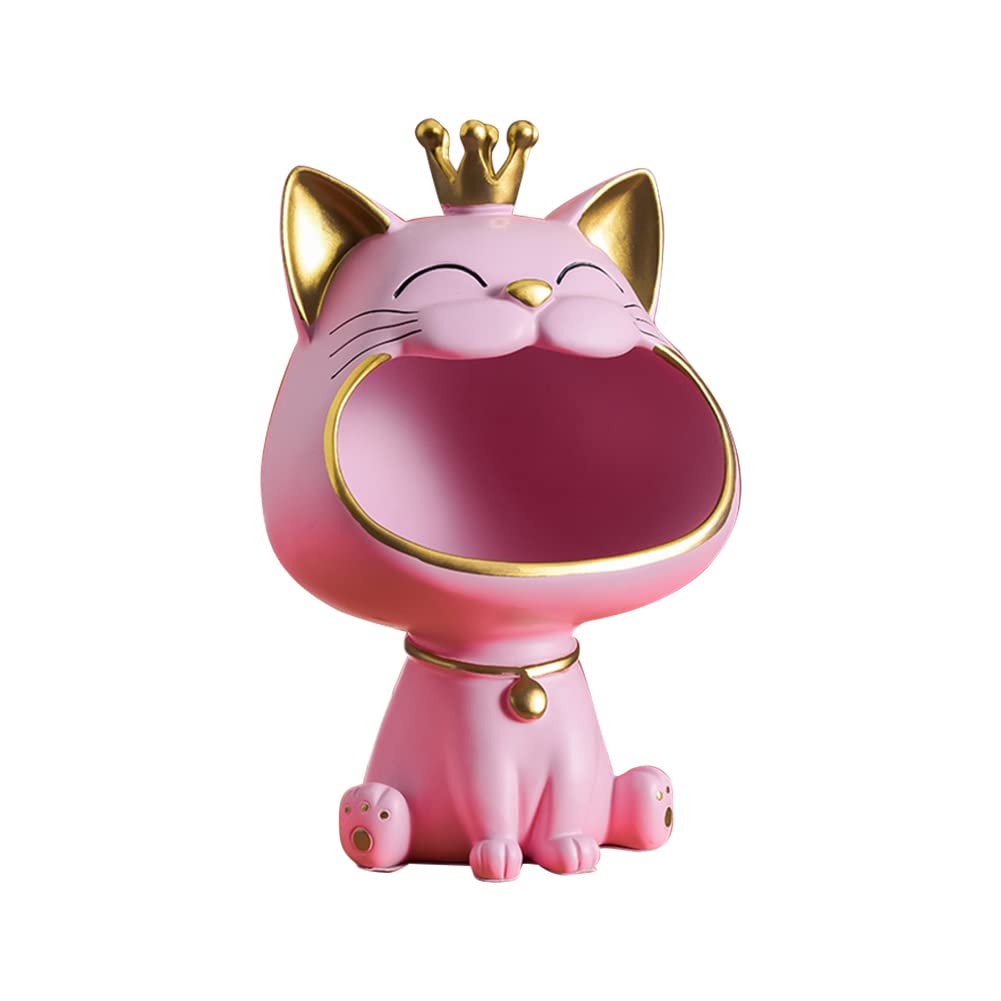 RuiDay Laughing Cat Figures Statue Storage Box, Large Mouth Cat Storage Box, Jewellery Pieces Cat Figures Key Storage Box Decoration, Cat Sculpture Statue Resin for Home (Type 4)