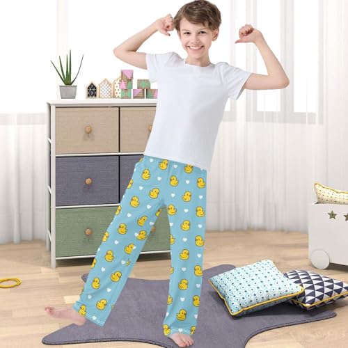 Boy's Pants Yellow Duck White Hearts Jogger Pants Elastic Waist Long Bottoms Trousers with Pockets 6-14 Years4