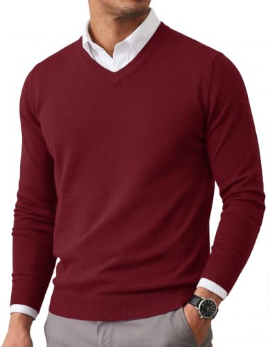 Image of COOFANDY Mens Casual V Neck Sweater Knit Slim Fit Long Sleeve Pullover Top