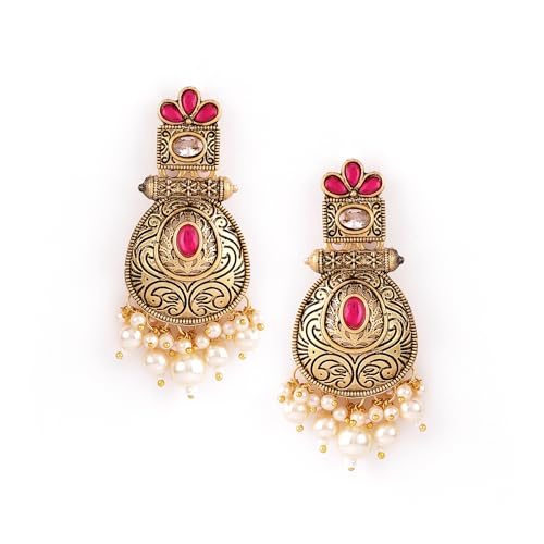 Rubans 24K Gold Plated Stone Studded Pearl Beaded Drop Earrings (B0D6BYSZK9) Amazon Price History, Amazon Price Tracker