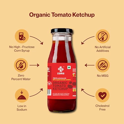 Image of Zama Tomato Ketchup 300g Glass Bottle | Tomato Sauce | Natural Tomatoes | Tangy and Raw Flavour | Traditionally Produced | No Artificial Dyes and Flavours
