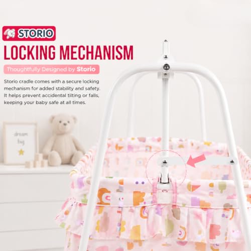 Image of Storio Cool Cradle for New Born Baby | Baby Jhula, Palna & Swing Cradle for 0 to 3 Years | Thottil /Uyyala for Newborn | Swing Jhula for 0-2 Years Kids - Pink