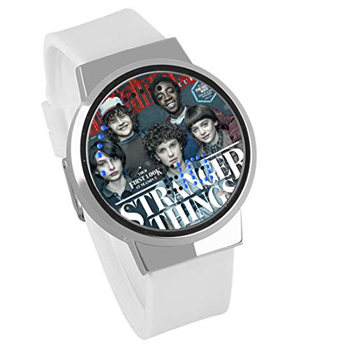 Preisvergleich Produktbild Armbanduhren,Trendy Touchscreen LED Uhr Stranger Things Film Wasserdicht Leuchtende Elektronische Uhr DIY Kreatives Geschenk Silber Shell Leucorrhea