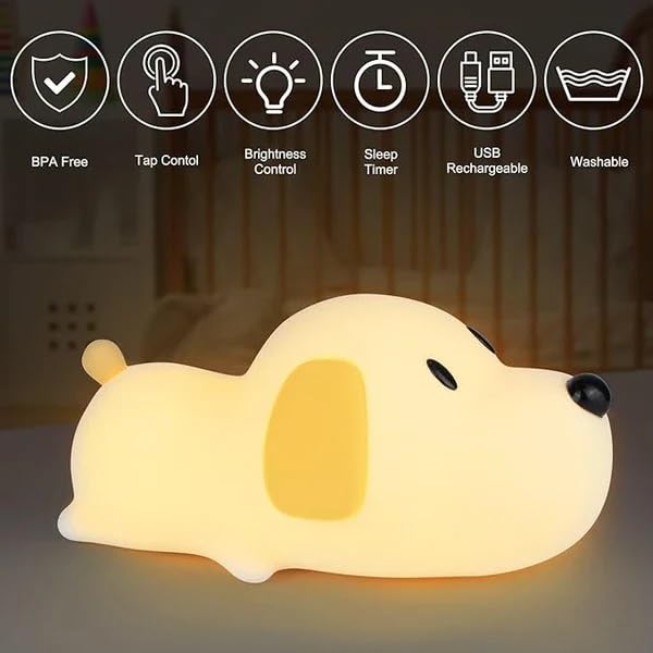 Image of Desidiya Sleeping Puppy Rechargeable Silicone Night Lamp - Cute Puppy LED Lamp, Kids Night Light, Nursery Decor, Birthday Gift, Silicone LED Light
