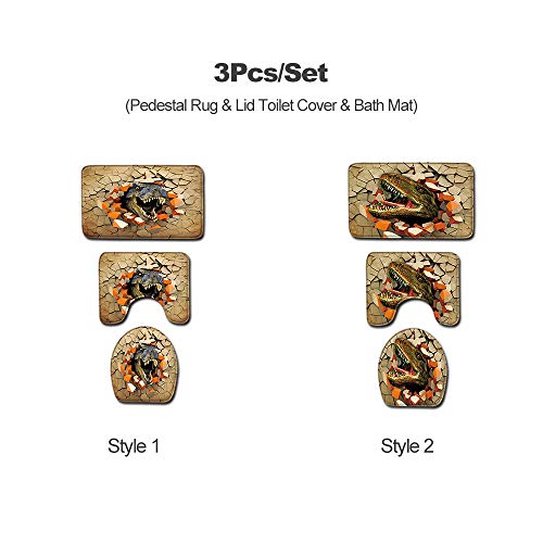 Entweg - 3 pçs/set 3d dinossauro impresso padrão de flanela conjunto de banheiro decor não-Slip Pede