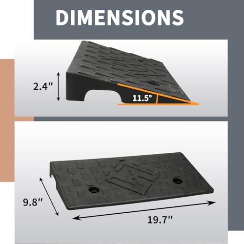 Rubber Curb Ramps for Driveway Sidewalks Shed Entry 2.4 Inch Rise Height 2 Pack 19.68\" L x 9.84\" W W Threshold Ramp for Cars Motorcycles Lawn Mowers 7000lbs Load Capacity