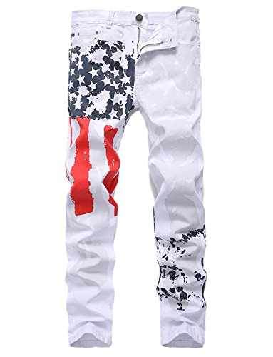 Men`s Patriotic USA American Flag Stretchy Jeans Pants