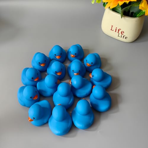 Bath Duck Toys 16 PCS Blue Mini Rubber Ducks Squeak and Float Duckies Baby Shower Toy Party Decoration for Toddlers Boys Girls