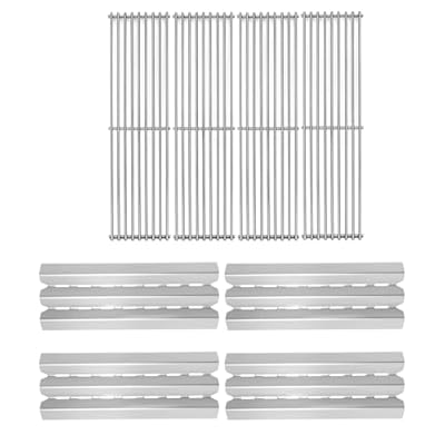 Votenli S9602A(4-Pack) 15 7/8" Stainless Steel Heat Plate and 66024 Cooking Grids Replacement for Broil King Grill 9625-84, 9625-87, 9635-84, 9635-87, Baron 320, Baron 340, Baron 420, Baron 440