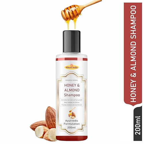 Image of Khadi Honey Almond Shampoo - 100% Natural Nourishing Cleanser for Soft, Silky Hair - Moisturizes Dry Scalp - Sulfate-Free, Paraben-Free - 400ml