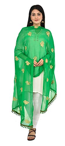 Image of YOUTHQUAKE Golden Patti Embroidered Work Chiffon Dupatta for Womens & Girls with Jaalar Lace