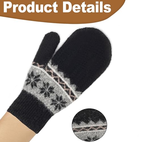 Image of Kids Winter Warm Knit Mittens-Double Layer Thickn Outdoor Gloves Soft Stretchy Snowflakes Gloves for Boys Girls 5-10Y