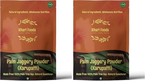 Image of Khari Foods Pure Organic Jaggery Powder, Gur Powder /Shakkar, No Preservatives Guaranteed (Palm Jaggery 400g) (Pack of 2)