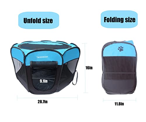 Tecageaon Portable Foldable Pet Playpen Exercise Pen Kennel Tent Carrying Case Indoor Outdoor Water-Resistant Removable Shade Cover For Puppies Kittens Cats Small Dogs (Blue) #TOP1
