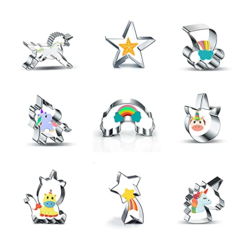 Ghope - Conjunto de 9 moldes para bolachas com design de unicórnio, Páscoa, fondant, bolachas, unicórnio, estrela