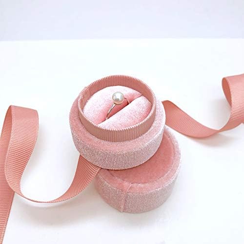 Small Premium Velvet Round Ring Box Case for Wedding Ceremony Engagement Proposal (Pink)