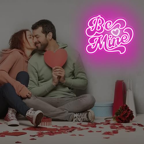 Image of Be Mine Neon Sign, Valentine's Day LED Light, Romantic Wedding Backgroud Decoration, Gift For Her, Home Wall Decor Room Decoration, 16.5 inchx13.4 inch