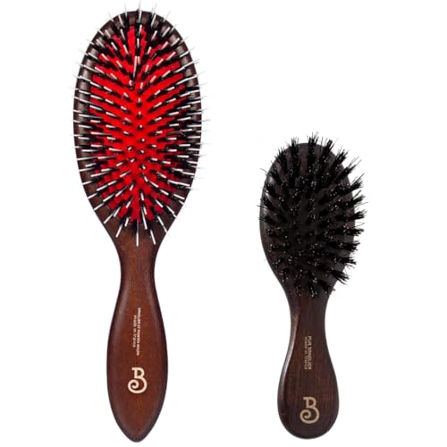 L'Artisan Brossier - Lot de deux Brosses Chardon en Hêtre Massif - Brosse Grand Format Noir Ébène 22,5cm et Brosse de Sac 14cm, Pur Poils de Sanglier - Fabrication Française