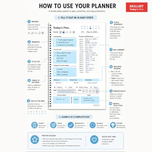 Image of Planner Diary Daily Goals A5 Spiral Notebook 192 Pages