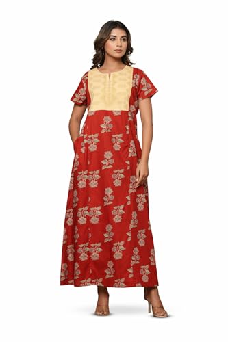 Image of NIHSAMAH Cotton Nighty for Women - Printed Stylish Night Gown, Comfortable Sleepwear Long Nightwear, Maxi