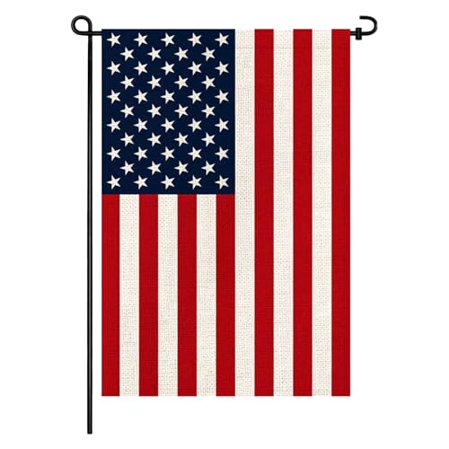 American Garden Flag 12x18, Small American Flags for Outside Double-Sided Burlap US Flag, Fade-Resistant, Weatherproof Outdoor Decor for Porch Patio Lawn, Patriotic Holiday Display