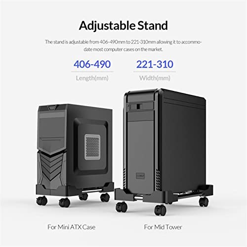 Support de tour d'ordinateur mobile réglable CPU avec 4 roues pour sous bureau - 7