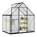 COSTWAY Polycarbonate Greenhouse, Large Walk-in Green House with Adjustable Roof Vent & Lockable Door, Outdoor Aluminum Frame Warm Grow House for Garden Backyard Patio (6 x 4 FT)