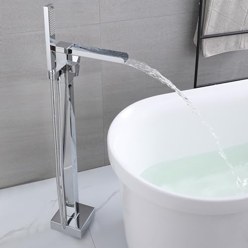Robinet de baignoire îlot sur pied chromé avec douchette anticalcaire chic