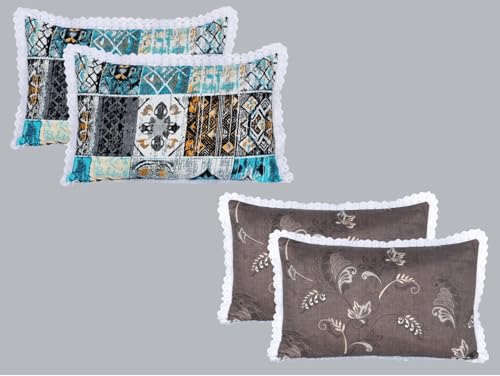 Image of RD TREND Glace Cotton Pillow Cover Set of 2 (4 Pcs) - Premium 210 TC, Standard Size 18 inchx28 inch | Soft & Breathable Lace Pillowcases for Bedroom & Home | Mix-12